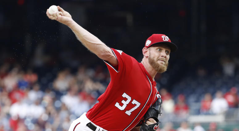 Stephen Strasburg pitches for the Washington Nationals. Stephen_Strasburg_Return