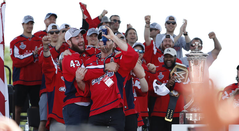 Brooks Orpik hugged by Tom Wilson as Caps celebrate Stanley Cup title Brooks_Orpik_Capitals