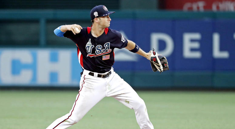 Nats prospect Carter Kieboom turns a double play in the 2018 MLB Futures Game Carter_Kieboom_Futures_Game