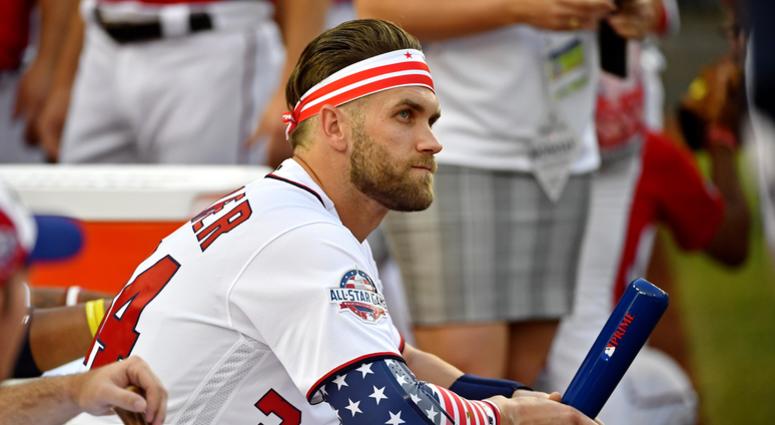 Bryce Harper wearing a D.C. bandanna at the 2018 Home Run Derby. Jason Bishop called the Washington Nationals offer to Bryce Harper a crap offer.