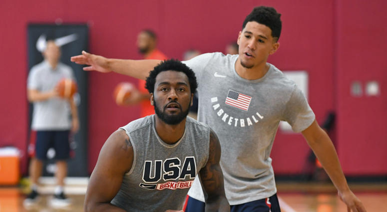 John Wall and Devin Booker at a USA Basketball practice. John_Wall