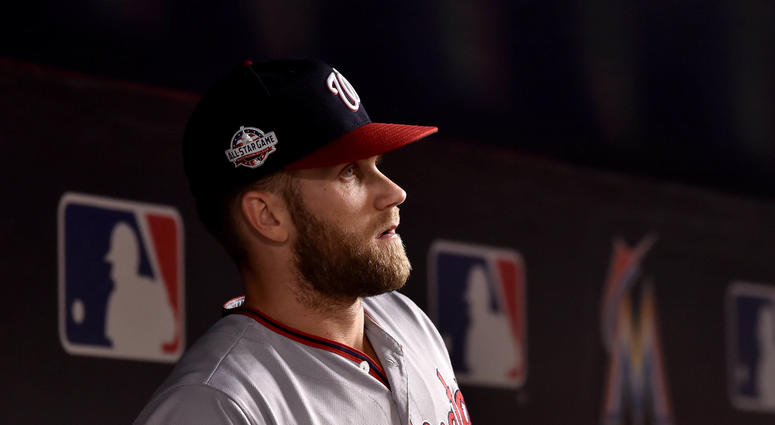 Bryce Harper in the dugout. Bryce_Harper_Marlins