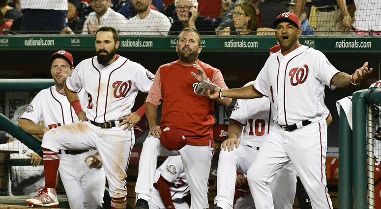 The Nationals dugout reacts to a call. Nationals_Dugout