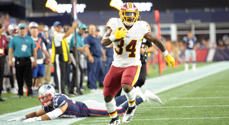 Byron Marshall scores a touchdown in a preseason game against the Patriots Redskins reach deal with RB Byron Marshall