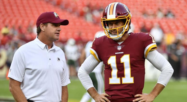 Jay Gruden confers with QB Alex Smith before a preseason game against the Jets Alex_Smith_Jay_Gruden