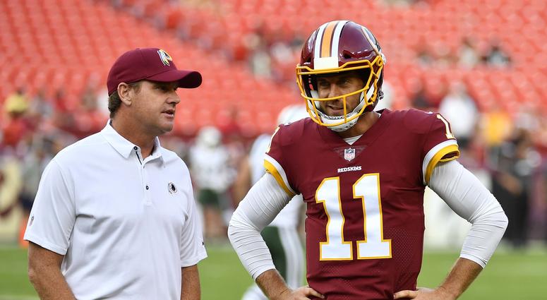 Jay Gruden and Alex Smith talking. Jay_Gruden_Alex_Smith