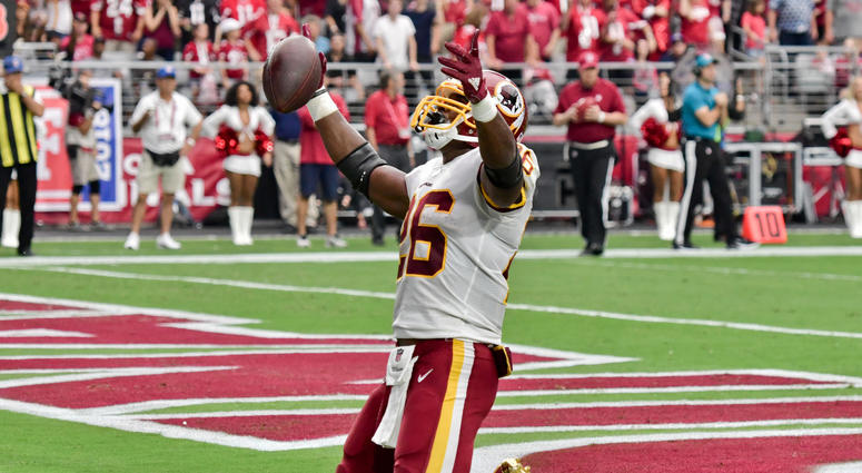 Adrian Peterson celebrates scoring his 100th career touchdown in Arizona Adrian_Peterson_100th_TD