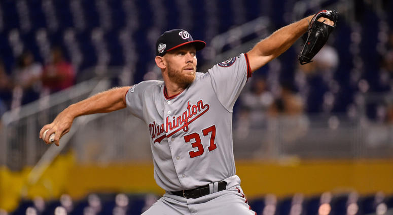 Stephen Strasburg pitches for the Washington Nationals. Stephen_Strasburg