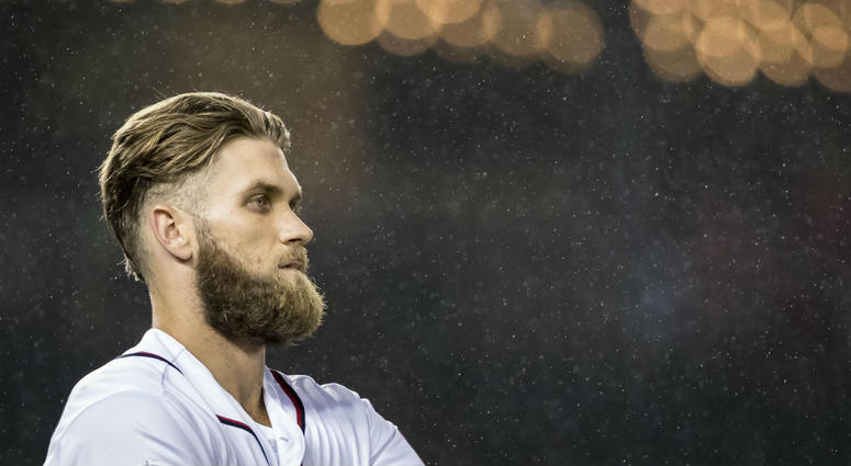 Bryce Harper faces free agency. Bryce_Harer_Nationals_Rain