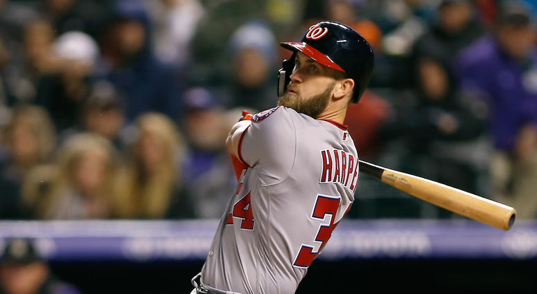 Bryce Harper bats in a September game against the Rockies at Coors Field Bryce Harper meeting 'unidentified team' in Las Vegas