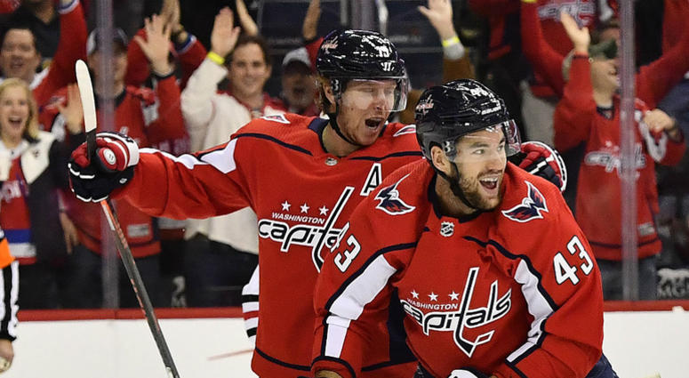 Capitals forward Tom Wilson celebrates a goal. Tom_Wilson_Capitals