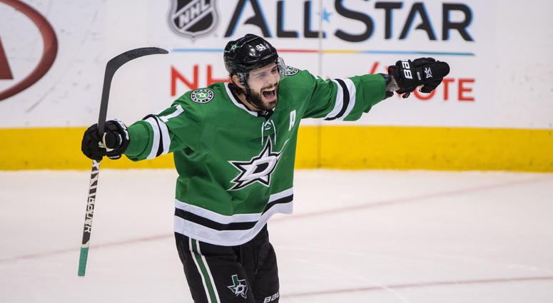 Stars center Tyler Seguin celebrates scoring the game-winning goal against the Caps in overtime.