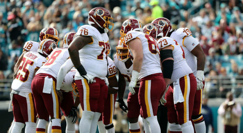 Washington Redskins offense huddles. Reskins reporter Craig Hoffman predicts the Skins offense.