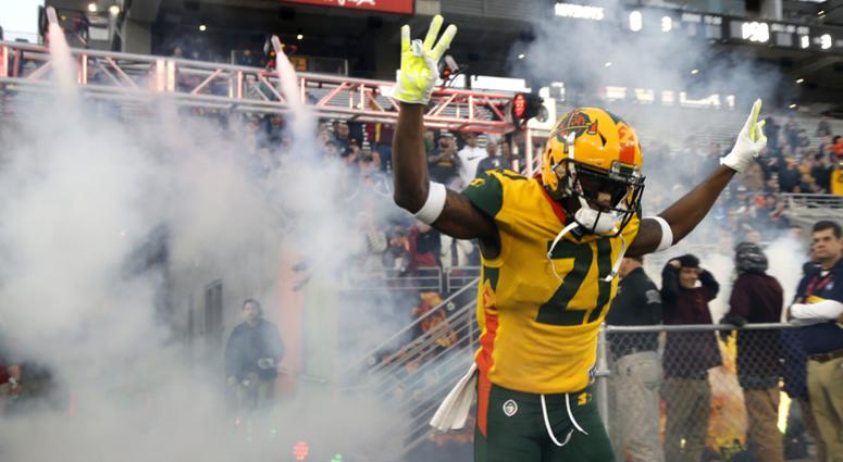 Hotshots' Robert Nelson comes onto the field to play the Stallions during the first half of an AAF at Sun Devil Stadium in Tempe, Arizona. It's cool to end kickoffs, AAF proves