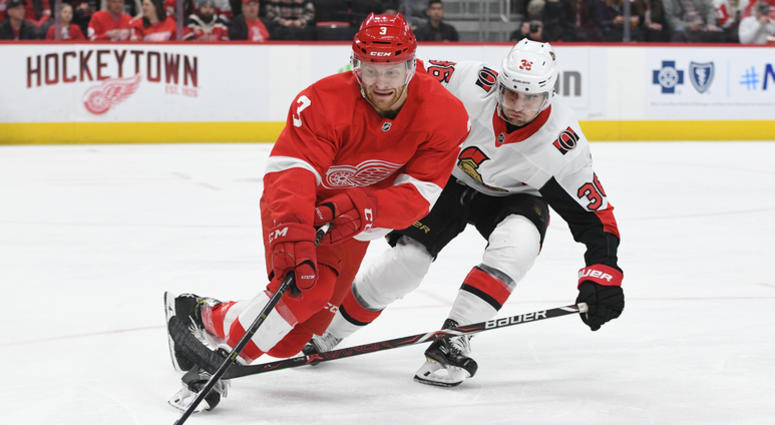 Defenseman Nick Jensen battles for the puck in a Feb. 2019 game between the Red Wings and Senators Capitals immediately ink Nick Jensen to 4-year extension