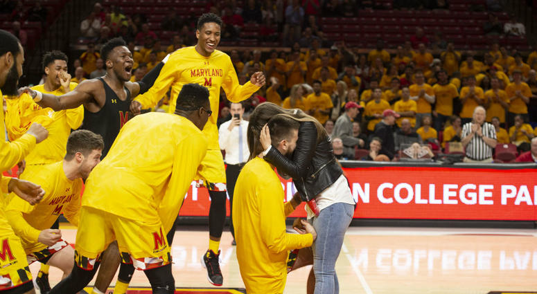 Terps senior Ivan Bender proposes to his girlfriend Andrea Knezevic at Senior Night. Maryland Terps senior Ivan Bender proposes to his girlfriend Andrea Knezevic at Senior Night.