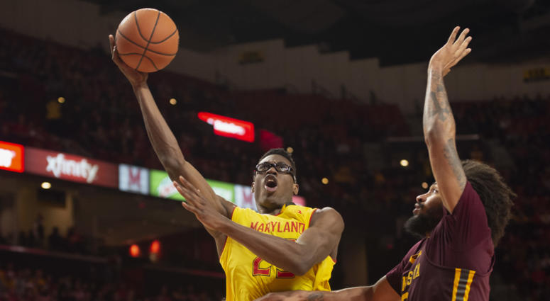 Maryland forward Jalen Smith drives to the basket. Jalen_Smith