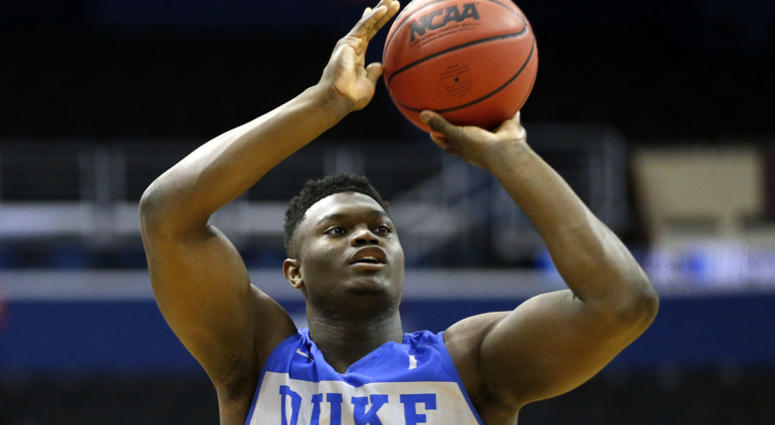 Zion Williamson takes a shot during Duke practice. Zion_Williamson