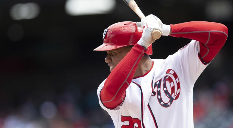 Nationals outfielder Juan Soto. Listen to win tickets to Nationals vs. Pirates.