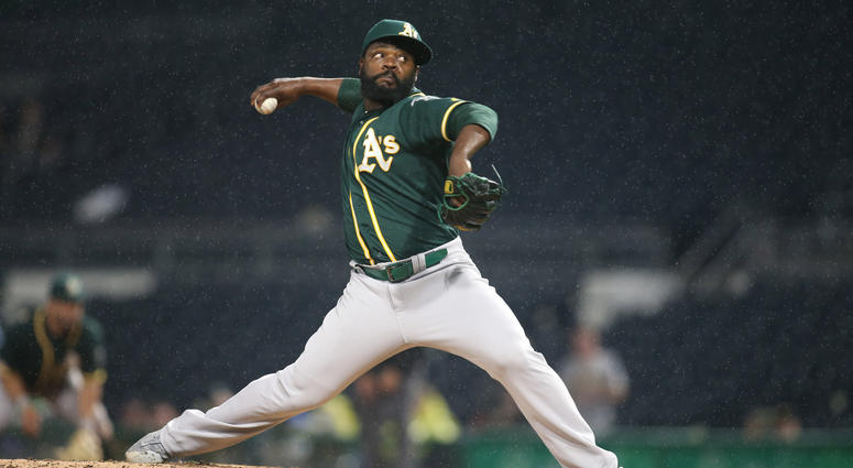 Fernando Rodney pitching for the Oakland Athletics. Fernando_Rodney