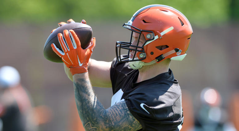 J.P. Holtz catches a pass during a practice with the Browns. JP_Holtz