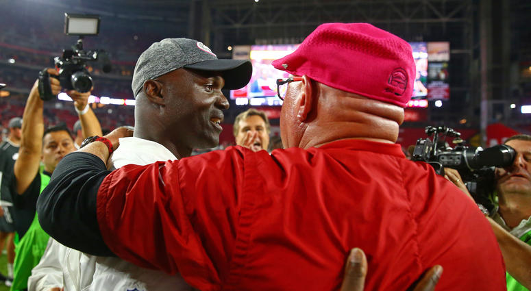 Then-Jets head coach greets then-Cardinals head coach Bruce Arians at midfield after an Oct. 2016 game in Arizona. Bowles and Arians are reuniting in Tampa, where the latter has been announces as the new head coach, and the former, defensive coordinator. Redskins' Todd Bowles dream is over