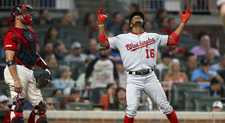 The MLB is on pace to shatter the single-season home run record. Nationals OF Victor Robles celebrates hitting a home run.