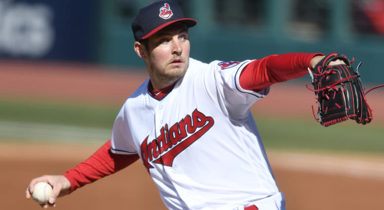Apr 7, 2018; Cleveland, OH, USA; Cleveland Indians starting pitcher Trevor Bauer (47) delivers in the second inning against the Kansas City Royals at Progressive Field. Apr 7, 2018; Cleveland, OH, USA; Cleveland Indians starting pitcher Trevor Bauer (47) delivers in the second inning against the Kansas City Royals at Progressive Field.