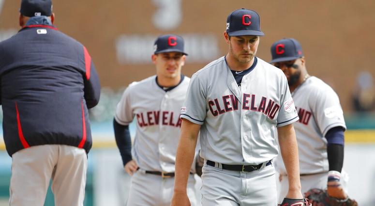 Cleveland Indians starting pitcher Trevor Bauer is relieved during the sixth inning of a baseball game against the Detroit Tigers, Wednesday, April 10, 2019, in Detroit. (AP Photo/Carlos Osorio) Cleveland Indians starting pitcher Trevor Bauer is relieved during the sixth inning of a baseball game against the Detroit Tigers, Wednesday, April 10, 2019, in Detroit. (AP Photo/Carlos Osorio)