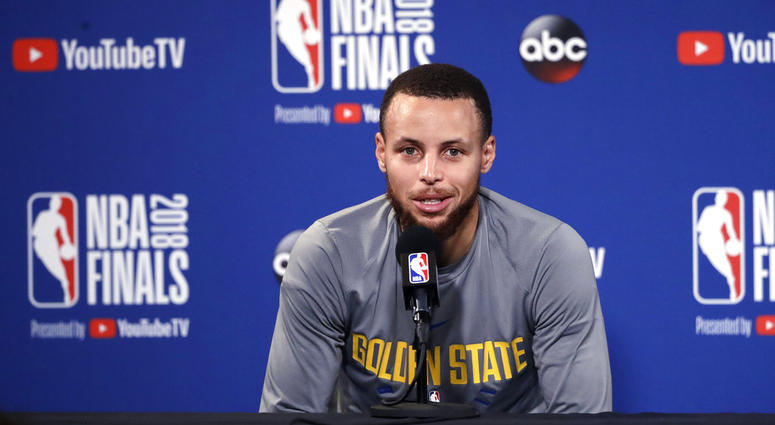 Golden State Warriors' Stephen Curry answers questions after an NBA basketball practice, Wednesday, May 30, 2018, in Oakland, Calif. The Warriors face the Cleveland Cavaliers in Game 1 of the NBA Finals on Thursday in Oakland. Golden State Warriors' Stephen Curry answers questions after an NBA basketball practice, Wednesday, May 30, 2018, in Oakland, Calif. The Warriors face the Cleveland Cavaliers in Game 1 of the NBA Finals on Thursday in Oakland.