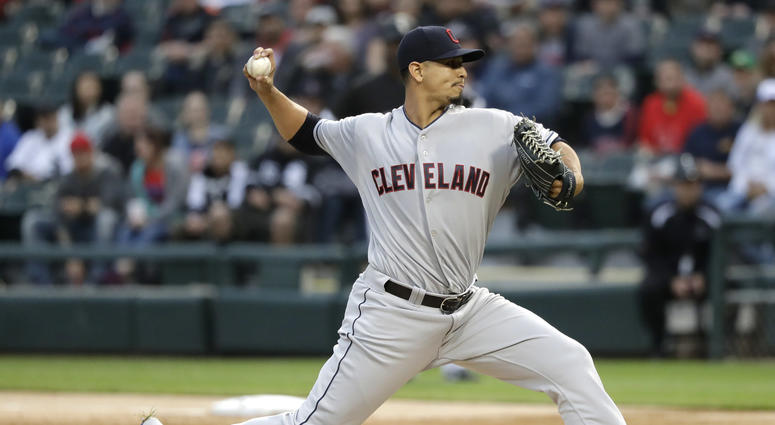 Cleveland Indians starting pitcher Carlos Carrasco delivers during the first inning of a baseball game against the Chicago White Sox Monday, June 11, 2018, in Chicago. Cleveland Indians starting pitcher Carlos Carrasco delivers during the first inning of a baseball game against the Chicago White Sox Monday, June 11, 2018, in Chicago.