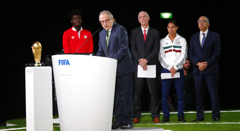 Decio de Maria, President of the Football Association of Mexico, speaks at the FIFA congress on the eve of the opener of the 2018 soccer World Cup in Moscow, Russia, Wednesday, June 13, 2018. The congress in Moscow is set to choose the host or hosts for t Decio de Maria, President of the Football Association of Mexico, speaks at the FIFA congress on the eve of the opener of the 2018 soccer World Cup in Moscow, Russia, Wednesday, June 13, 2018. The congress in Moscow is set to choose the host or hosts for t