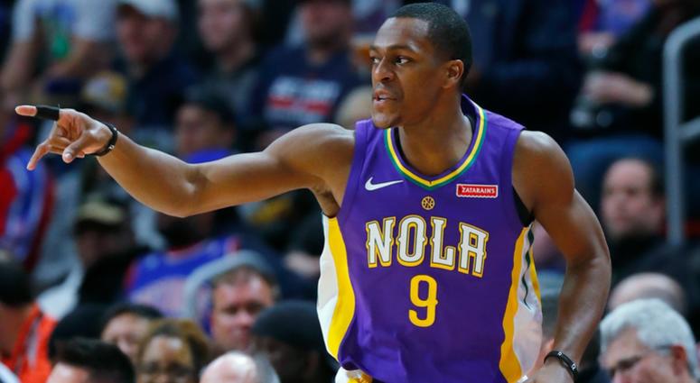 In this Feb. 12, 2018 file photo, New Orleans Pelicans guard Rajon Rondo (9) plays against the Detroit Pistons in the first half of an NBA basketball game in Detroit. Even when their respective teams were vicious rivals, Rondo often gave LeBron James high In this Feb. 12, 2018 file photo, New Orleans Pelicans guard Rajon Rondo (9) plays against the Detroit Pistons in the first half of an NBA basketball game in Detroit. Even when their respective teams were vicious rivals, Rondo often gave LeBron James high