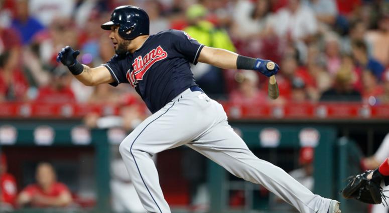 Cleveland Indians' Melky Cabrera follows through on a two-run single off Cincinnati Reds relief pitcher Amir Garrett during the sixth inning of a baseball game, Monday, Aug. 13, 2018, in Cincinnati. Cleveland Indians' Melky Cabrera follows through on a two-run single off Cincinnati Reds relief pitcher Amir Garrett during the sixth inning of a baseball game, Monday, Aug. 13, 2018, in Cincinnati.