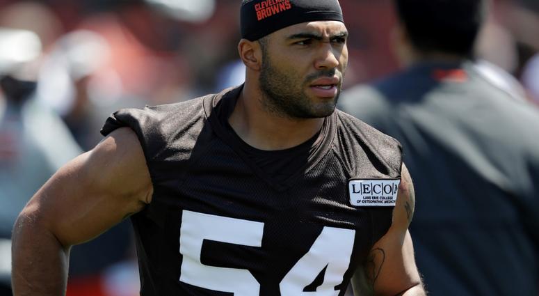 In this July 26, 2018, file photo, Cleveland Browns' Mychal Kendricks is shown during an NFL football training camp in Berea, Ohio. In this July 26, 2018, file photo, Cleveland Browns' Mychal Kendricks is shown during an NFL football training camp in Berea, Ohio.