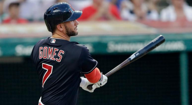 Cleveland Indians' Yan Gomes hits an one-run double off Tampa Bay Rays starting pitcher Blake Snell in the second inning of a baseball game, Saturday, Sept. 1, 2018, in Cleveland. Cleveland Indians' Yan Gomes hits an one-run double off Tampa Bay Rays starting pitcher Blake Snell in the second inning of a baseball game, Saturday, Sept. 1, 2018, in Cleveland.