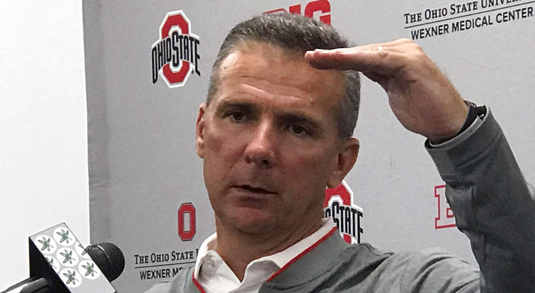 Ohio State NCAA college football head coach Urban Meyer gestures while speaking at a press conference in Columbus, Ohio, Monday, Sept. 17, 2018. (AP Photo/Mitch Stacy) Ohio State NCAA college football head coach Urban Meyer gestures while speaking at a press conference in Columbus, Ohio, Monday, Sept. 17, 2018.