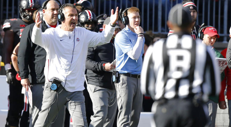 Ohio State head coach Urban Meyer shouts to his team during the second half of an NCAA college football game against Nebraska, Saturday, Nov. 3, 2018, in Columbus, Ohio. Ohio State beat Nebraska 36-31. (AP Photo/Jay LaPrete) Ohio State head coach Urban Meyer shouts to his team during the second half of an NCAA college football game against Nebraska, Saturday, Nov. 3, 2018, in Columbus, Ohio. Ohio State beat Nebraska 36-31.