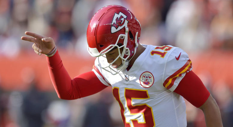 ansas City Chiefs quarterback Patrick Mahomes celebrates a 1-yard touchdown by running back Kareem Hunt during the first half of an NFL football game against the Cleveland Browns, Sunday, Nov. 4, 2018, in Cleveland. (AP Photo/David Richard) ansas City Chiefs quarterback Patrick Mahomes celebrates a 1-yard touchdown by running back Kareem Hunt during the first half of an NFL football game against the Cleveland Browns, Sunday, Nov. 4, 2018, in Cleveland. (AP Photo/David Richard)