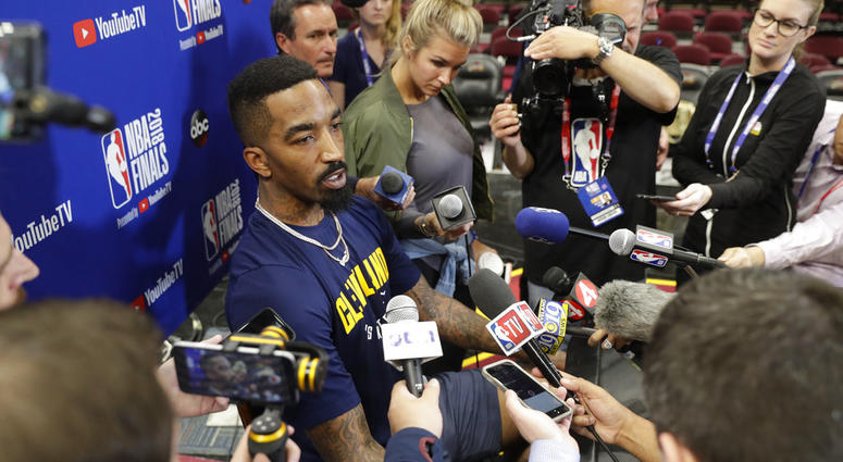 In this June 7, 2018, file photo, Cleveland Cavaliers guard JR Smith (5) speaks during an press conference following the basketball team's practice during the NBA Finals, in Cleveland. Disgruntled Cavaliers forward J.R. Smith has gotten his wish. The Cav In this June 7, 2018, file photo, Cleveland Cavaliers guard JR Smith (5) speaks during an press conference following the basketball team's practice during the NBA Finals, in Cleveland. Disgruntled Cavaliers forward J.R. Smith has gotten his wish. The Cav