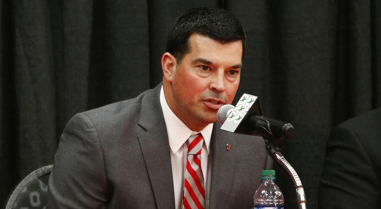 Ohio State NCAA college football offensive coordinator Ryan Day answers questions during a news conference announcing his hiring as head coach to replace Urban Meyer, who announced his retirement Tuesday, Dec. 4, 2018, in Columbus, Ohio. (AP Photo/Jay LaP Ohio State NCAA college football offensive coordinator Ryan Day answers questions during a news conference announcing his hiring as head coach to replace Urban Meyer, who announced his retirement Tuesday, Dec. 4, 2018, in Columbus, Ohio. (AP Photo/Jay LaP