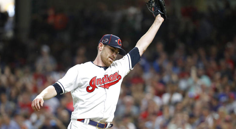 American League pitcher Shane Bieber, of the Cleveland Indians, reacts after striking out National League's Ronald Acuna Jr., of the Atlanta Braves, to end the top of the fifth inning of the MLB baseball All-Star Game, Tuesday, July 9, 2019, in Cleveland. American League pitcher Shane Bieber, of the Cleveland Indians, reacts after striking out National League's Ronald Acuna Jr., of the Atlanta Braves, to end the top of the fifth inning of the MLB baseball All-Star Game, Tuesday, July 9, 2019, in Cleveland.