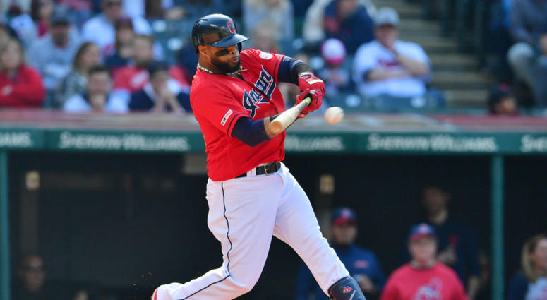 CLEVELAND, OHIO - APRIL 06: Carlos Santana #41 of the Cleveland Indians hits an RBI single during the first inning against the Toronto Blue Jays at Progressive Field on April 06, 2019 in Cleveland, Ohio. (Photo by Jason Miller/Getty Images) CLEVELAND, OHIO - APRIL 06: Carlos Santana #41 of the Cleveland Indians hits an RBI single during the first inning against the Toronto Blue Jays at Progressive Field on April 06, 2019 in Cleveland, Ohio. (Photo by Jason Miller/Getty Images)