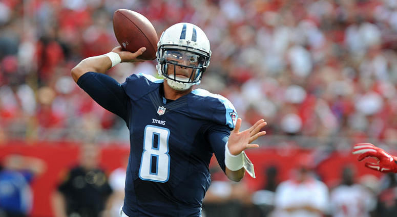 TAMPA, FL - SEPTEMBER 13: Quarterback Marcus Mariota #8 of the Tennessee Titans throws a twelve yard TD against the Tampa Bay Buccaneers in the first quarter at Raymond James Stadium on September 13, 2015 in Tampa, Florida. (Photo by Cliff McBride/Getty I TAMPA, FL - SEPTEMBER 13: Quarterback Marcus Mariota #8 of the Tennessee Titans throws a twelve yard TD against the Tampa Bay Buccaneers in the first quarter at Raymond James Stadium on September 13, 2015 in Tampa, Florida. (Photo by Cliff McBride/Getty I