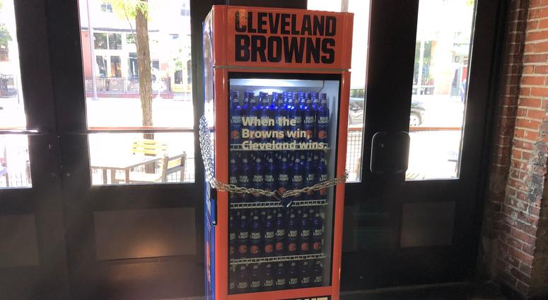 Bud Light Browns Victory Fridge at Barley House on W 6th Street in downtown Cleveland Bud Light Browns Victory Fridge at Barley House on W 6th Street in downtown Cleveland
