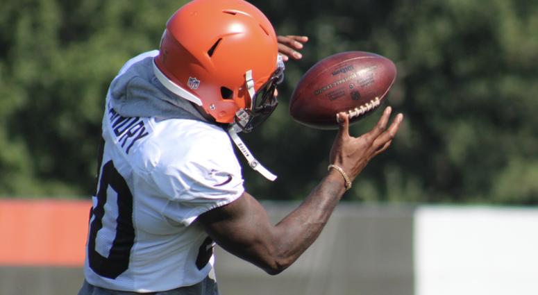 Browns receiver Jarvis Landry catches a pass during drills on Aug. 4, 2018. Browns receiver Jarvis Landry catches a pass during drills on Aug. 4, 2018.