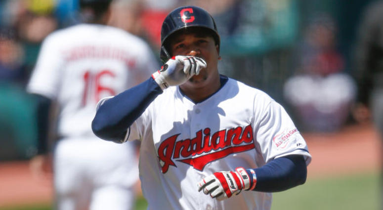 CLEVELAND, OH - APRIL 24: Jose Ramirez #11 of the Cleveland Indians rounds the bases after hitting a solo home run off Sandy Alcantara #22 of the Miami Marlins during the first inning at Progressive Field on April 24, 2019 in Cleveland, Ohio. CLEVELAND, OH - APRIL 24: Jose Ramirez #11 of the Cleveland Indians rounds the bases after hitting a solo home run off Sandy Alcantara #22 of the Miami Marlins during the first inning at Progressive Field on April 24, 2019 in Cleveland, Ohio.