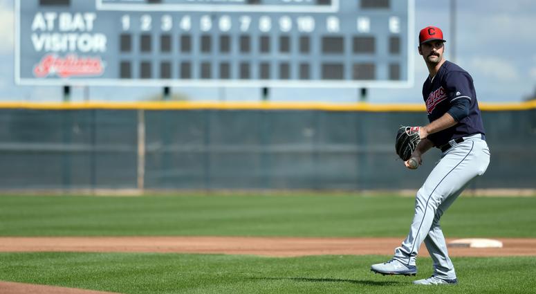 Feb 18, 2019; Goodyear, AZ, USA; Cleveland Indians pitcher Adam Plutko throws during a spring training workout at the Goodyear Ballpark practice fields. Mandatory Credit: Joe Camporeale-USA TODAY Sports Feb 18, 2019; Goodyear, AZ, USA; Cleveland Indians pitcher Adam Plutko throws during a spring training workout at the Goodyear Ballpark practice fields. Mandatory Credit: Joe Camporeale-USA TODAY Sports