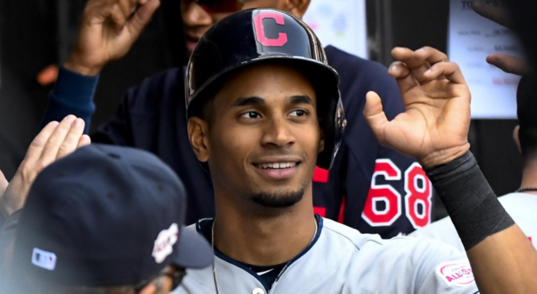 May 14, 2019; Chicago, IL, USA; Cleveland Indians left fielder Oscar Mercado (35) celebrates in the dugout after scoring in the eighth inning against the Chicago White Sox at Guaranteed Rate Field. Mandatory Credit: Matt Marton-USA TODAY Sports May 14, 2019; Chicago, IL, USA; Cleveland Indians left fielder Oscar Mercado (35) celebrates in the dugout after scoring in the eighth inning against the Chicago White Sox at Guaranteed Rate Field. Mandatory Credit: Matt Marton-USA TODAY Sports