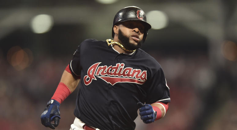 Oct 6, 2017; Cleveland, OH, USA; Cleveland Indians first baseman Carlos Santana (41) runs to third base during the sixth inning in game two of the 2017 ALDS against the New York Yankees at Progressive Field. Mandatory Credit: Ken Blaze-USA TODAY Sports Oct 6, 2017; Cleveland, OH, USA; Cleveland Indians first baseman Carlos Santana (41) runs to third base during the sixth inning in game two of the 2017 ALDS against the New York Yankees at Progressive Field. Mandatory Credit: Ken Blaze-USA TODAY Sports